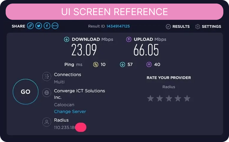 carmelyne speed test ui screen 1